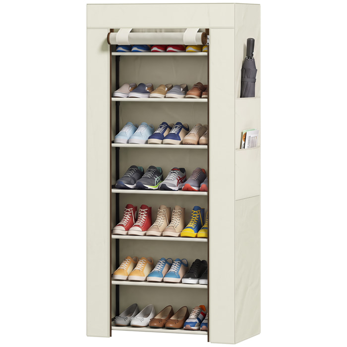 HOMCOM Zapatero de 7 Niveles, Zapatero Estrecho de Acero con Funda de Tela no Tejida, 2 Bolsillos Laterales, Estantería para 14-21 Pares de Zapatos, para Recibidor, Entrada, Pasillo, Beige