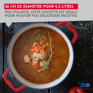 Cocotte en fonte émaillée basse 28 cm rouge cerise 3L Elo