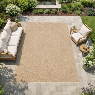 Tapis extérieur intérieur REZY aspect jute motif rond  ton sur ton