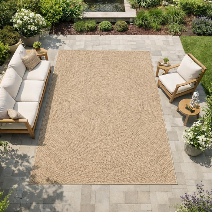 Tapis extérieur intérieur REZY aspect jute motif rond  ton sur ton