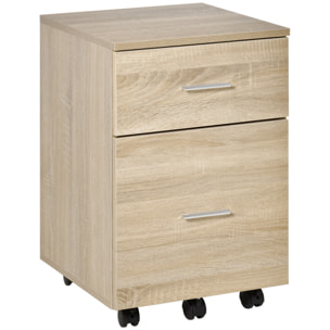 Cajonera de Escritorio con 2 Cajones, Cajonera de Oficina con Ruedas, Archivador Móvil, para Archivos A4 o Cartas, para Estudio, Salón, 39,5x39x58,5 cm, Roble