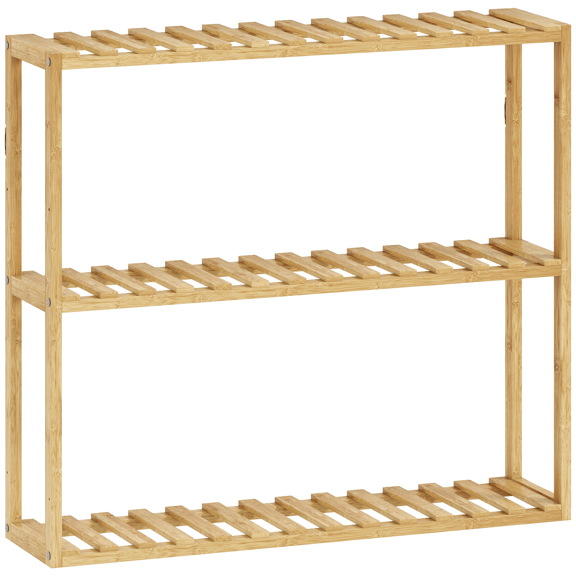 Étagère salle de bain bois bambou verni 3 niveaux réglables étagères à lattes dim. 43 x 31 x 80 cm