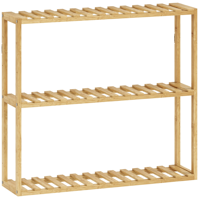 Étagère salle de bain bois bambou verni 3 niveaux réglables étagères à lattes dim. 43 x 31 x 80 cm