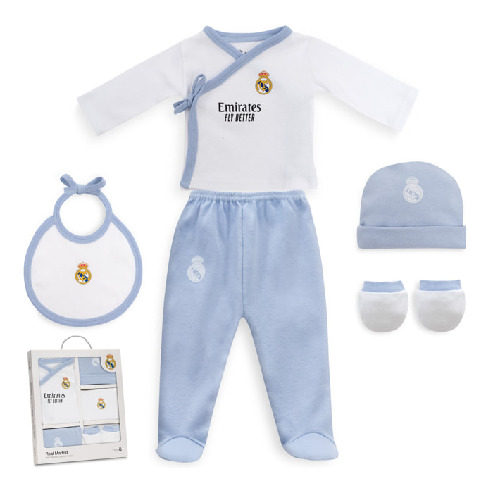 Set Regalo 5 Pcs 100% Alg  T 0-6 m Mod Real Madrid Azul
