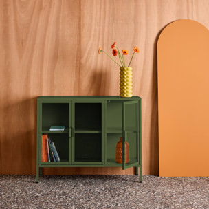 Buffet industriel métal et verre trempé 3 portes 100cm ARKANSAS