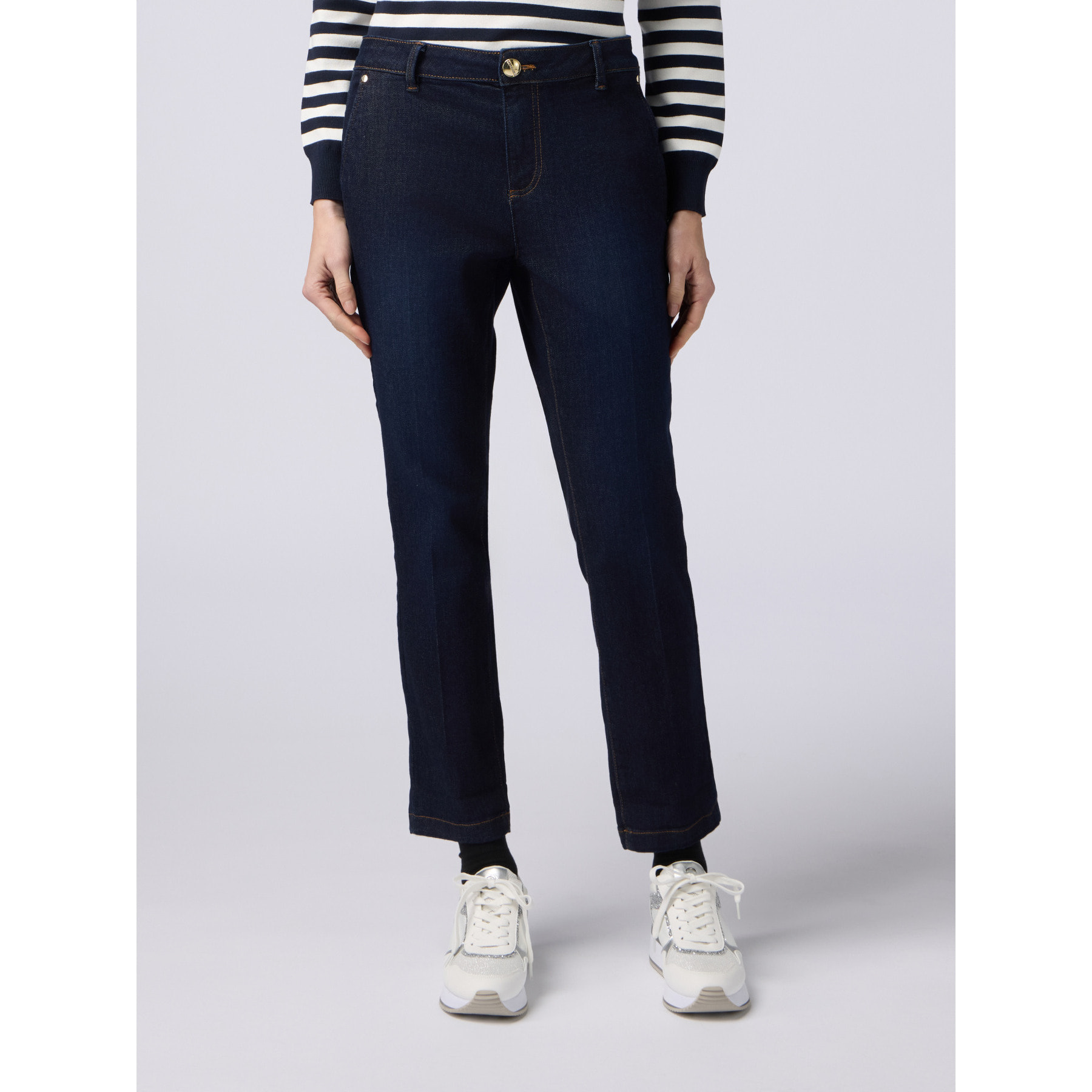Oltre - Vaqueros chinos en denim desgastado - Azul