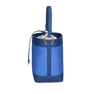 Borsa a secchiello da donna - Modello False - Misto pelle e tessuto - 24.0 x 18.0 x 15.0 cm