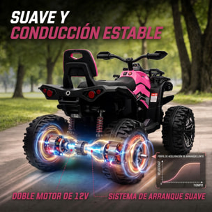 HOMCOM Quad Eléctrico para Niños 12V 10AH, Quad para Niños de 3–5 Años con 2 Motores, Suspensión, Arranque Suave, 3-8 km/h, Música, Faros LED, MP3, USB, Tarjeta TF, Pedal, Avance y Retroceso, Rosa
