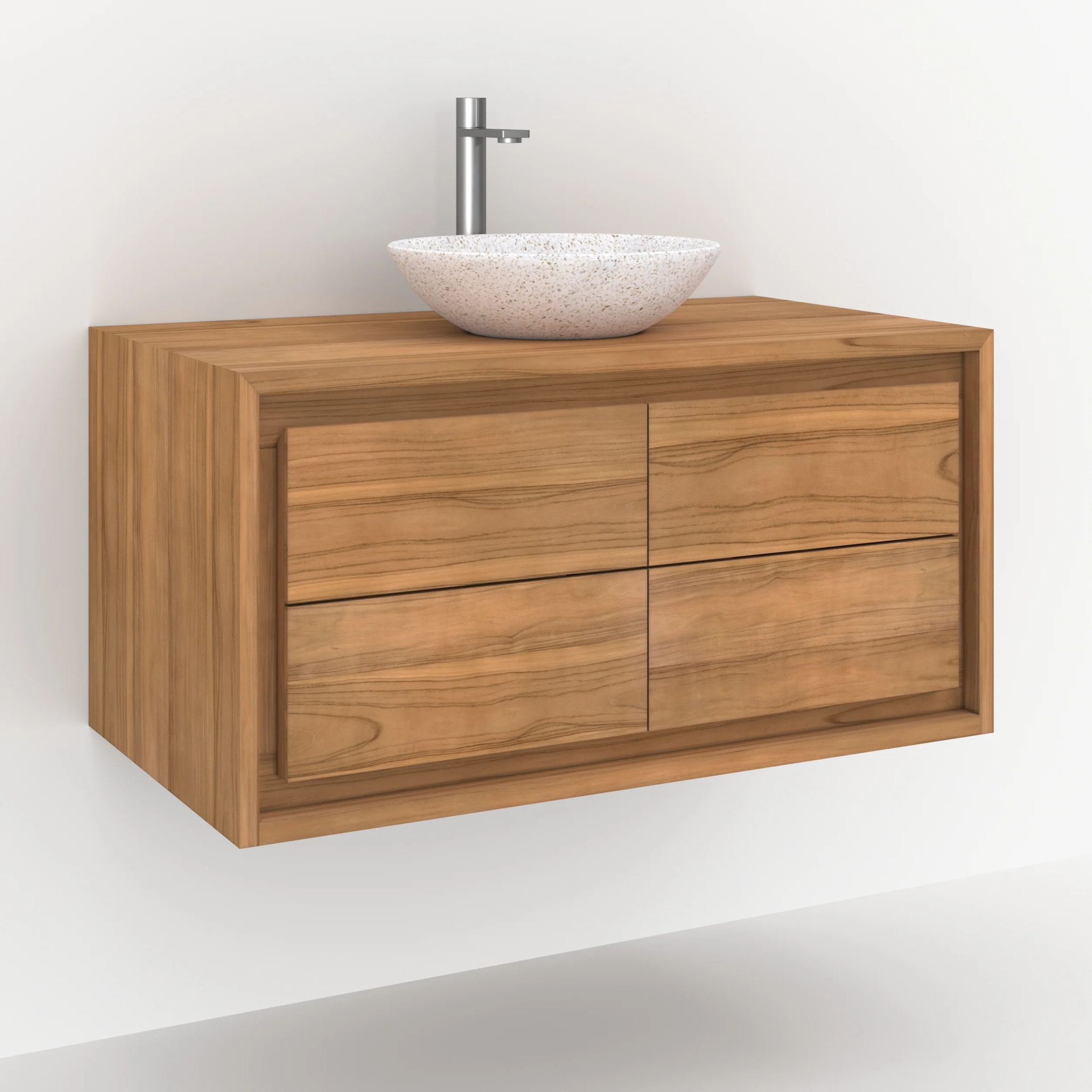 Meuble de salle de bain suspendu en bois de teck 90 cm - Hera