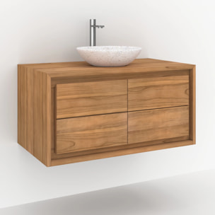 Meuble de salle de bain suspendu en bois de teck 90 cm - Hera