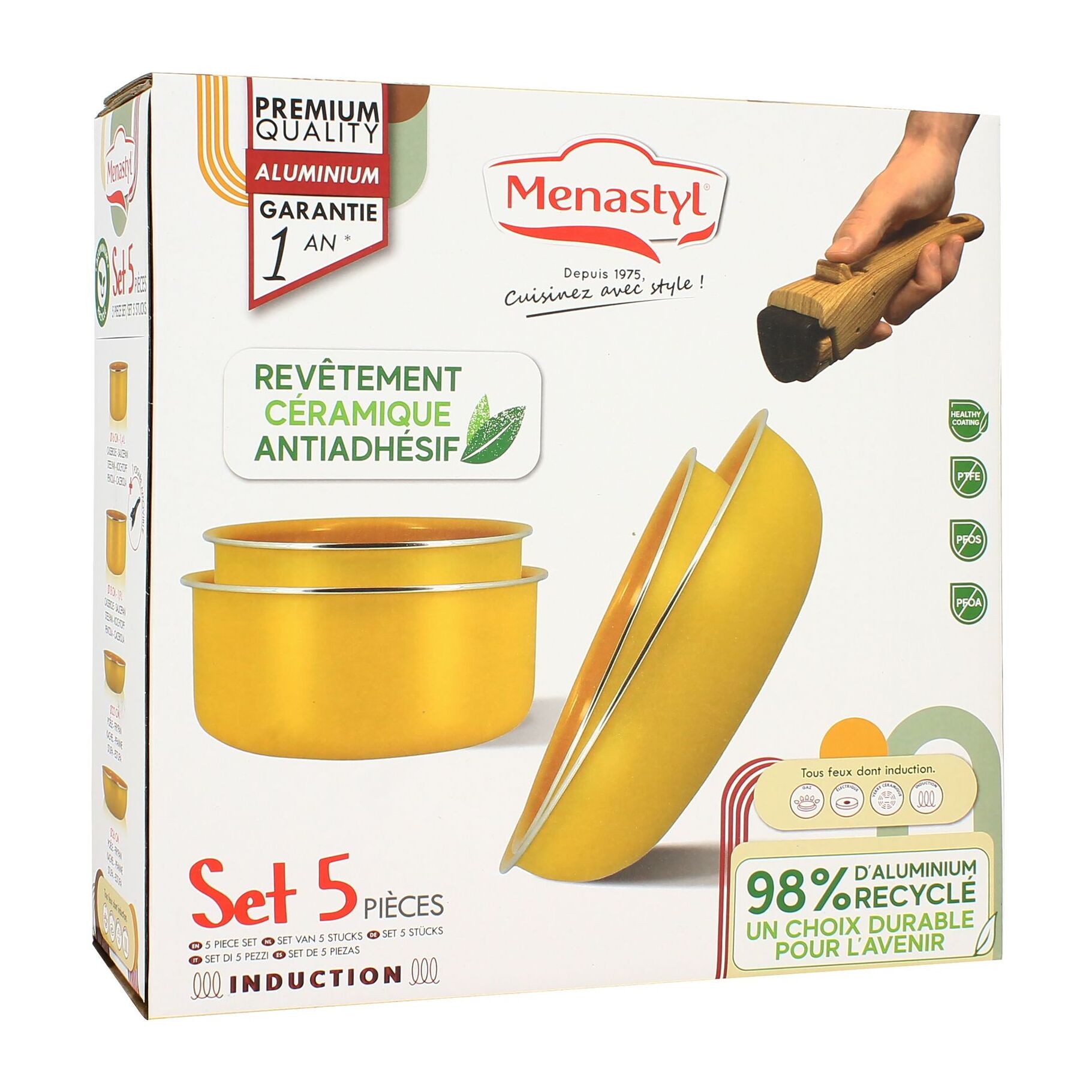 Set de 5 pièces en aluminium recyclé safran - tous feux