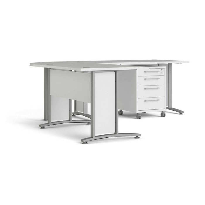 Scrivania Agerato, Scrittoio multiuso, Tavolo per ufficio porta PC, Piano di lavoro, 230x200 h75 cm, Bianco e Grigio