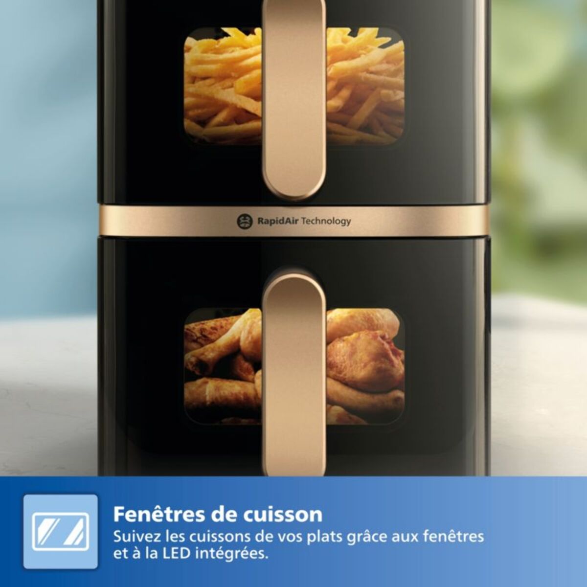 Airfryer PHILIPS NA462/70 Friteuse sans huile Vertical Duo Noir/Cuivre, Série 4000 10L (5+5L)