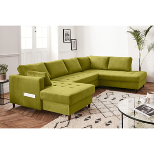 Anna - canapé panoramique d'angle droit - 7 places - convertible avec coffre - en velours - Vert Olive