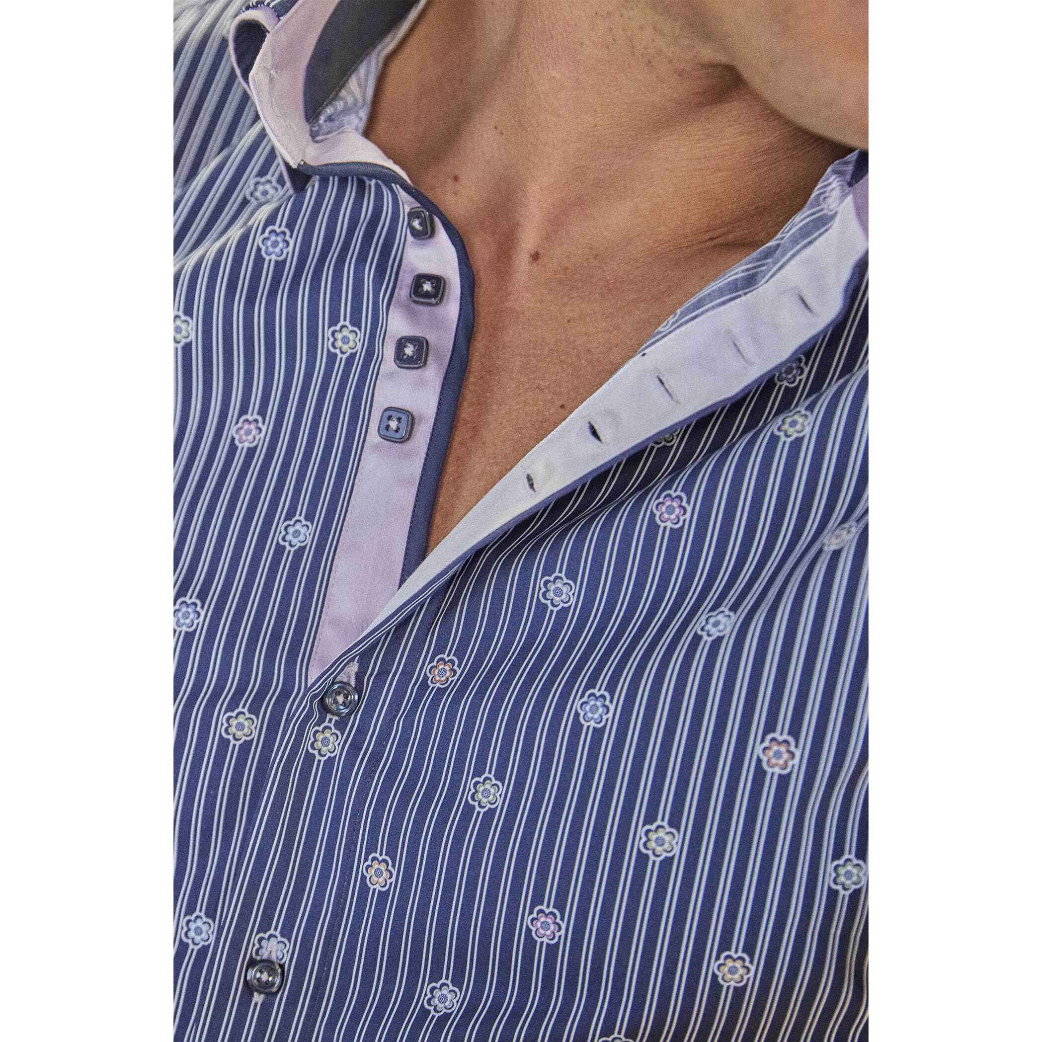 Camicia Uomo 2 Bottoni Button Down 7bottoni Doppio Coll Popeline Riga Media Blu\Bianco