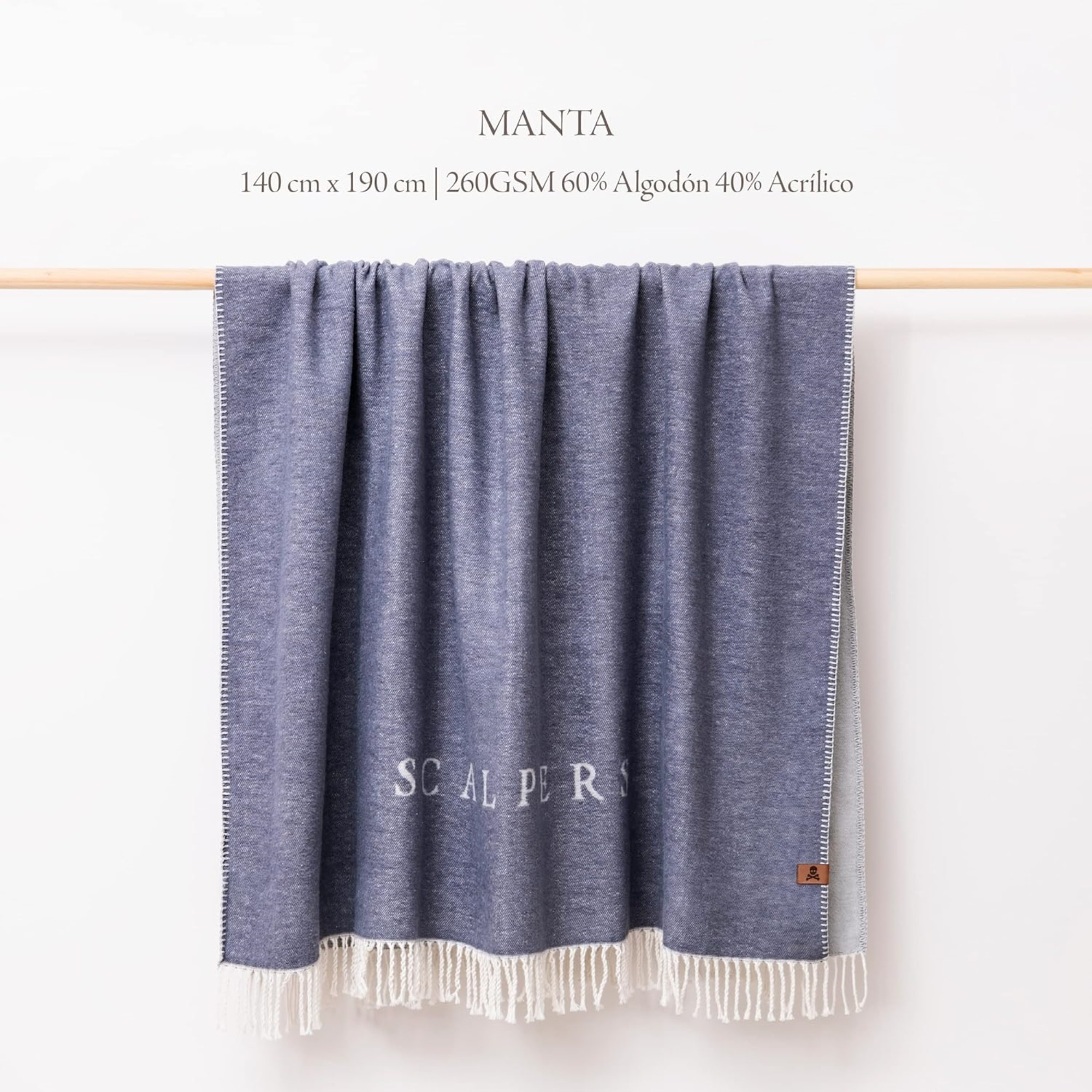 Manta color azul marino 140x190cm 320gsm, 60% algodón 40% acrílico
