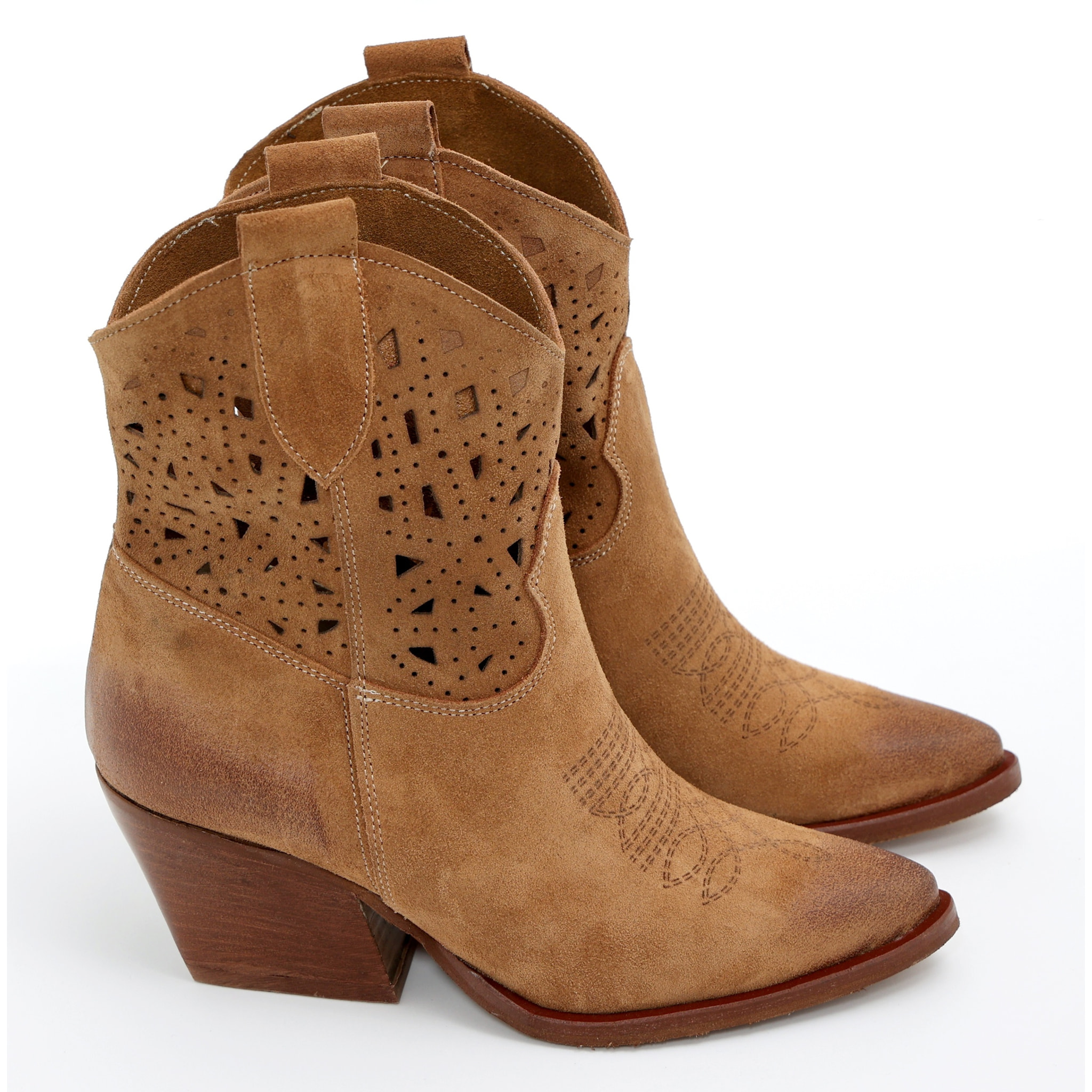 Stivaletti texani in vera pelle scamosciata laserata