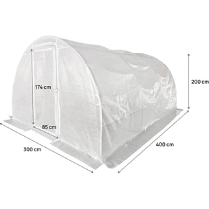 Serre tunelle de jardin avec porte 4 x 3 m "Mimosa" - 12 m² - 180g - Blanc