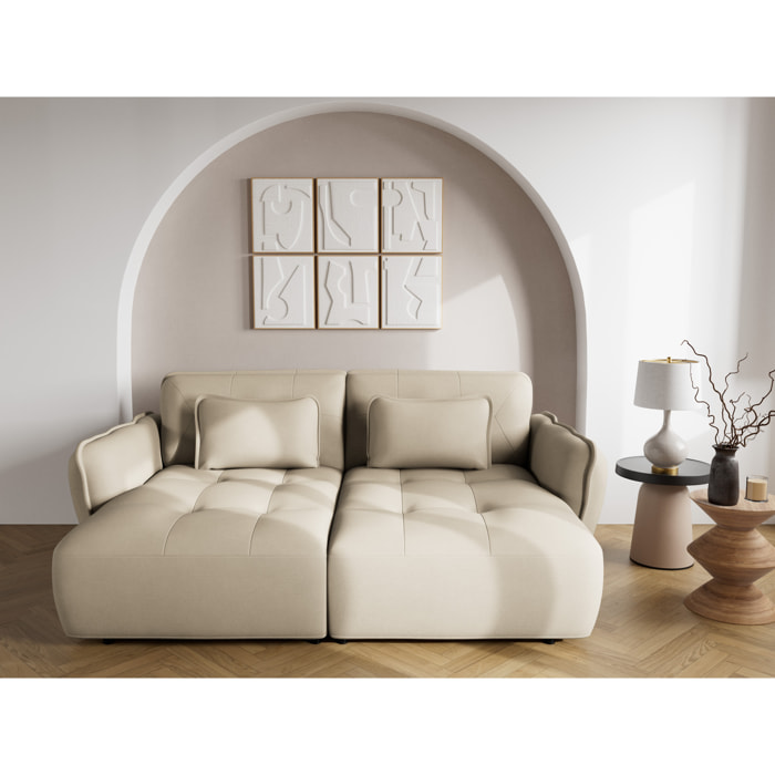 Thais - canapé droit 4 places avec double méridienne assise profonde en tissu texturé - Beige