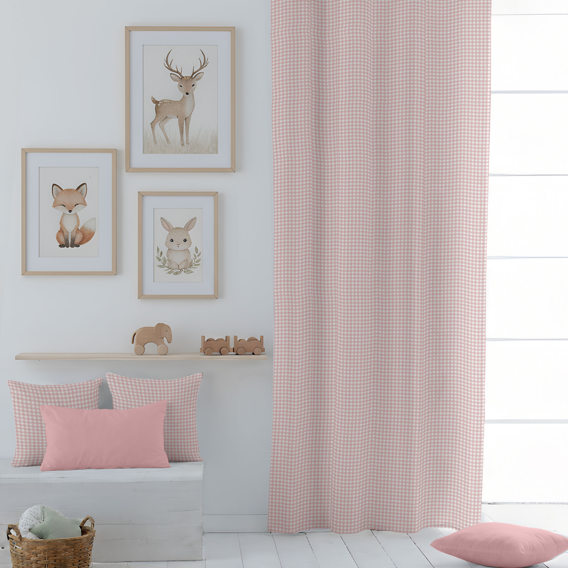 Cool Kids - Cortina Estampada - Con Ojales - 100% Algodón - Vichy Rosa