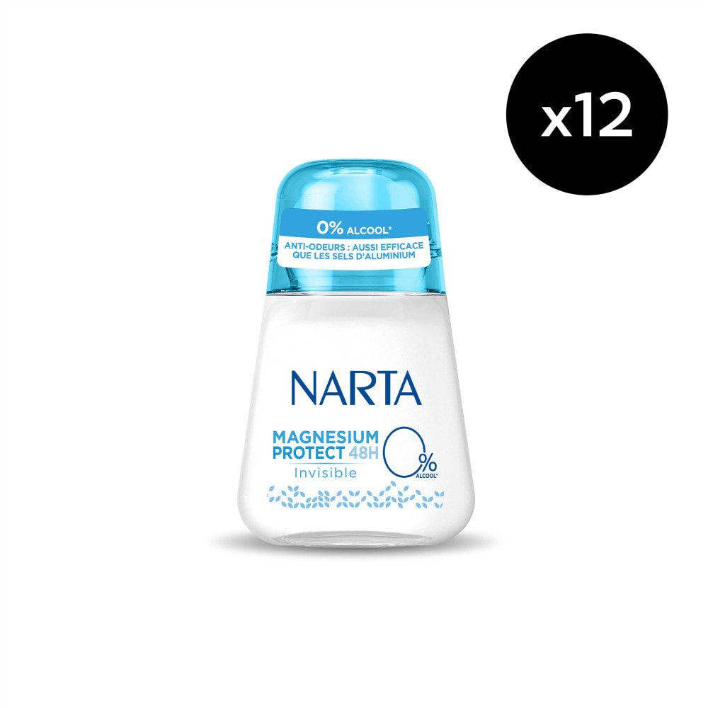 Lot de 12 - Narta Magnesium Protect Femme Déodorant Bille 48h Invisible Sans Alcool 50ml