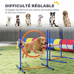 Kit agilité chien 12 pièces 4 tunnels sauts ajustables anneau slaloms frisbee balle et autres