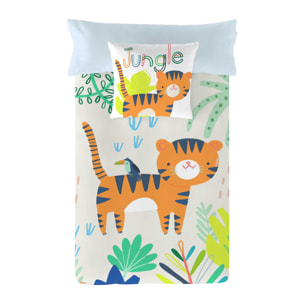 Naturals - Funda Nórdica Estampada - Infantil - Cierre Solapa - 100% Algodón - Incluye 1 Funda de Almohada - Tiger