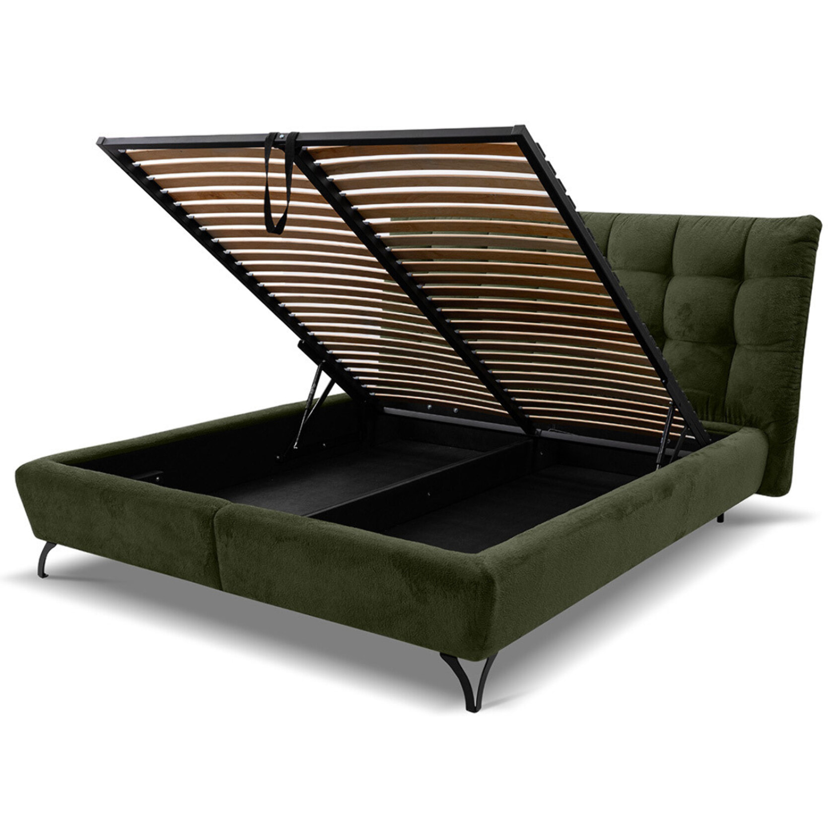 Sohan - lit coffre - 160x200 - en tissu bouclette - sommier inclus - Vert Kaki