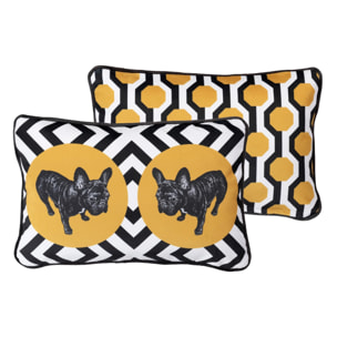 Cojin Velvet Bulldog Geometrico Negro Amarillo 45x13x30 Cm