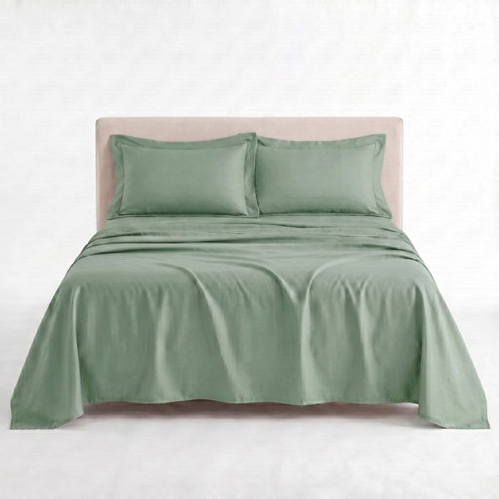 Completo lenzuola matrimoniale in raso di cotone 200 TC, set con lenzuolo sopra sotto con angoli e 2 federe con volani, morbido e traspirante, effetto seta elegante, stile hotel, resistente e facile da lavare, comfort per tutte le stagioni