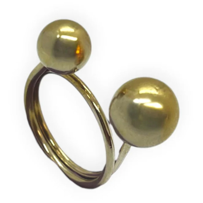 Anillo doble Bola latón espiral dorado
