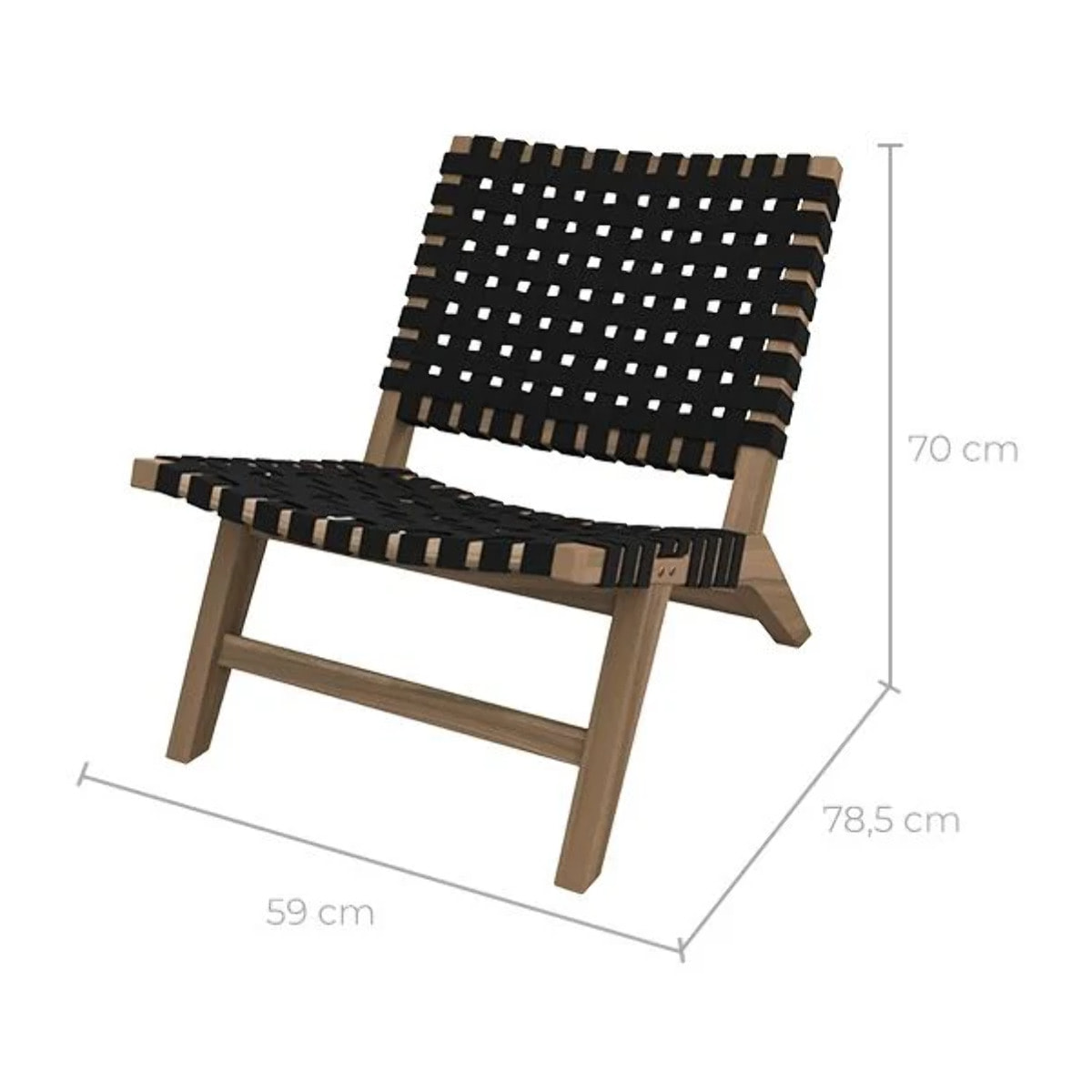 Fauteuil de jardin en teck et sangles en tissu noir - Tao
