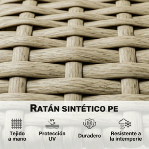 Conjunto de Jardín de Ratán de 3 Piezas, Conjunto Terraza Resistente, Muebles Jardín Exterior Incluye Cojines, Sofá de 3 Plazas, Sofá de 2 Plazas con Mesa Lateral, Mesa Centro de Vidrio Beige