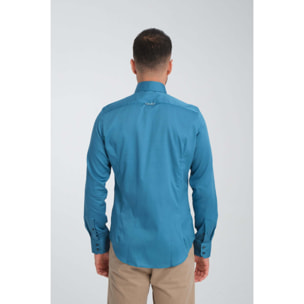 Camicia Uomo 2 Bottoni Button Down Slim Satin Unito Verde Ottanio