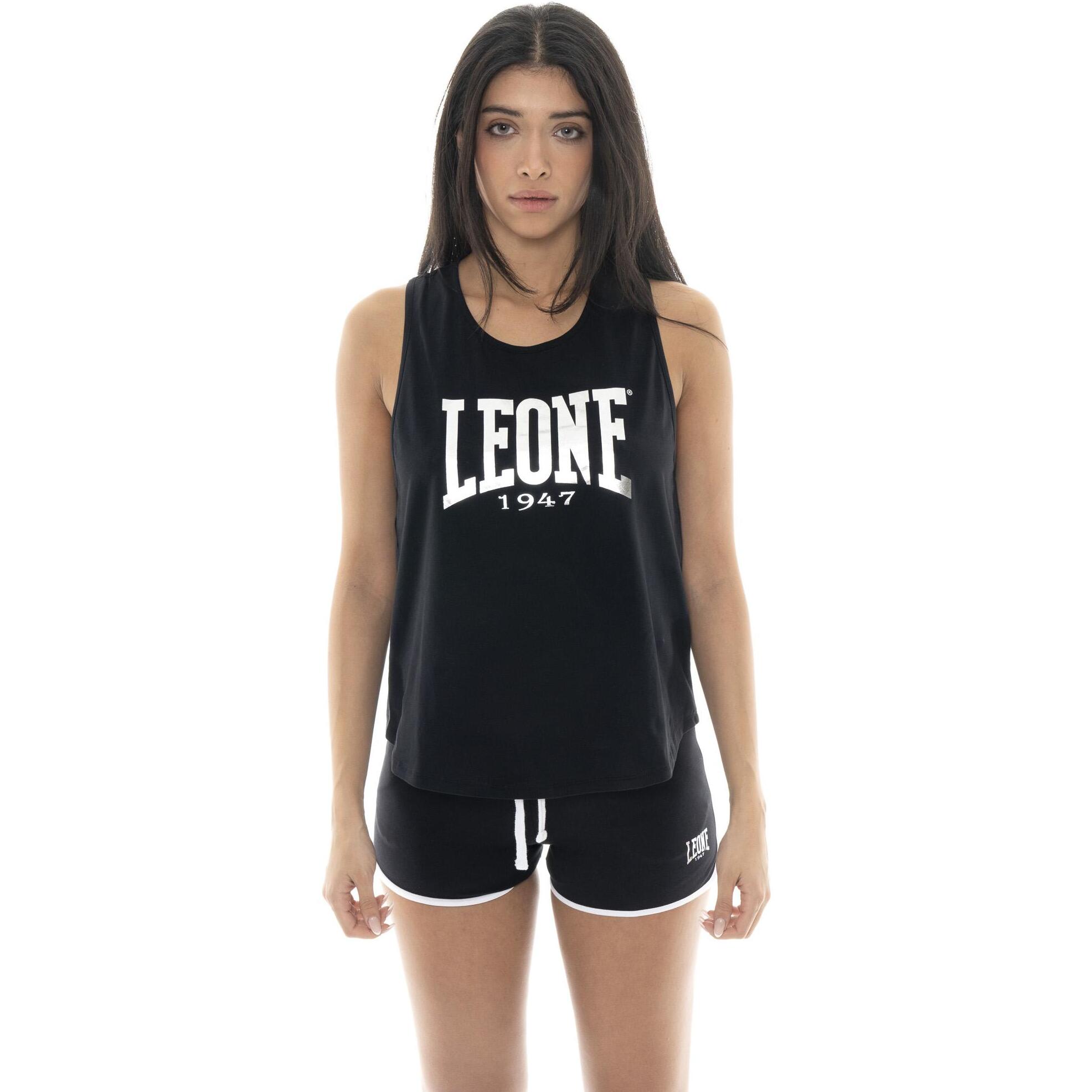 Camiseta de tirantes mujer Leone 1947 Apparel con gran logo metálico frontal.