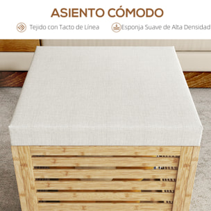 Baúl de Almacenaje para Dormitorio 54,7L Taburete de Almacenaje Tapizado en Lino Sintético con Cojín Marco de Bambú para Entrada Salón 40x40x47 cm Gris y Natural