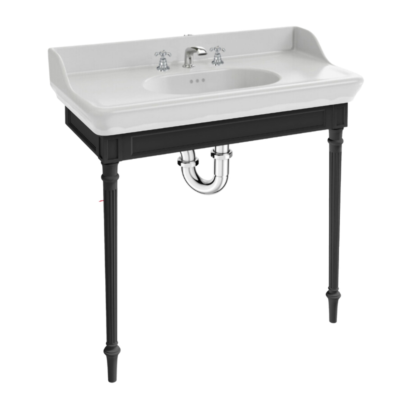 Console Cléo 1889 avec plan vasque 3 trous + mélangeur croisillon lavabo chromé + siphon chromé