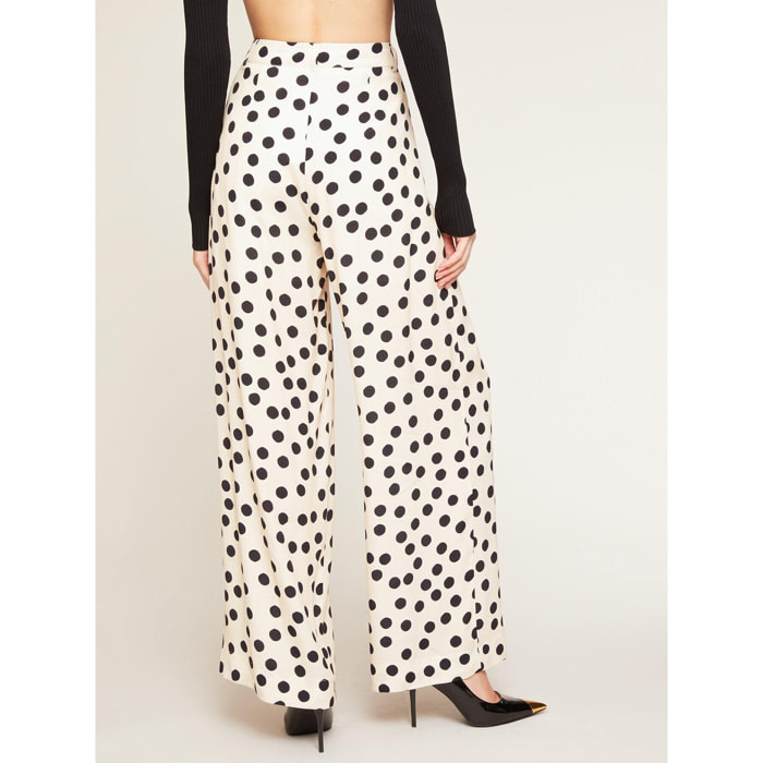 Motivi - Pantaloni larghi satin fantasia a pois - Bianco