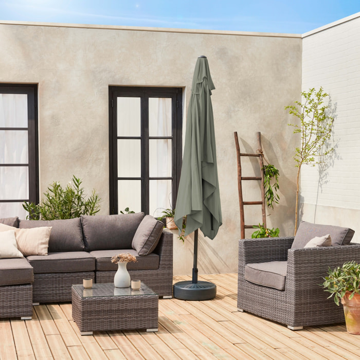 Parasol droit rectangulaire 2x3m - Touquet - Kaki - mât central en aluminium orientable et manivelle d'ouverture