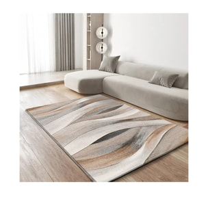 BADET Alfombra abstracta de pelo corto beige y marrón, varias medidas disponibles.