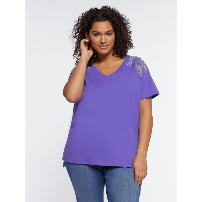 Fiorella Rubino - Camiseta con bordado de hojas - Violeta