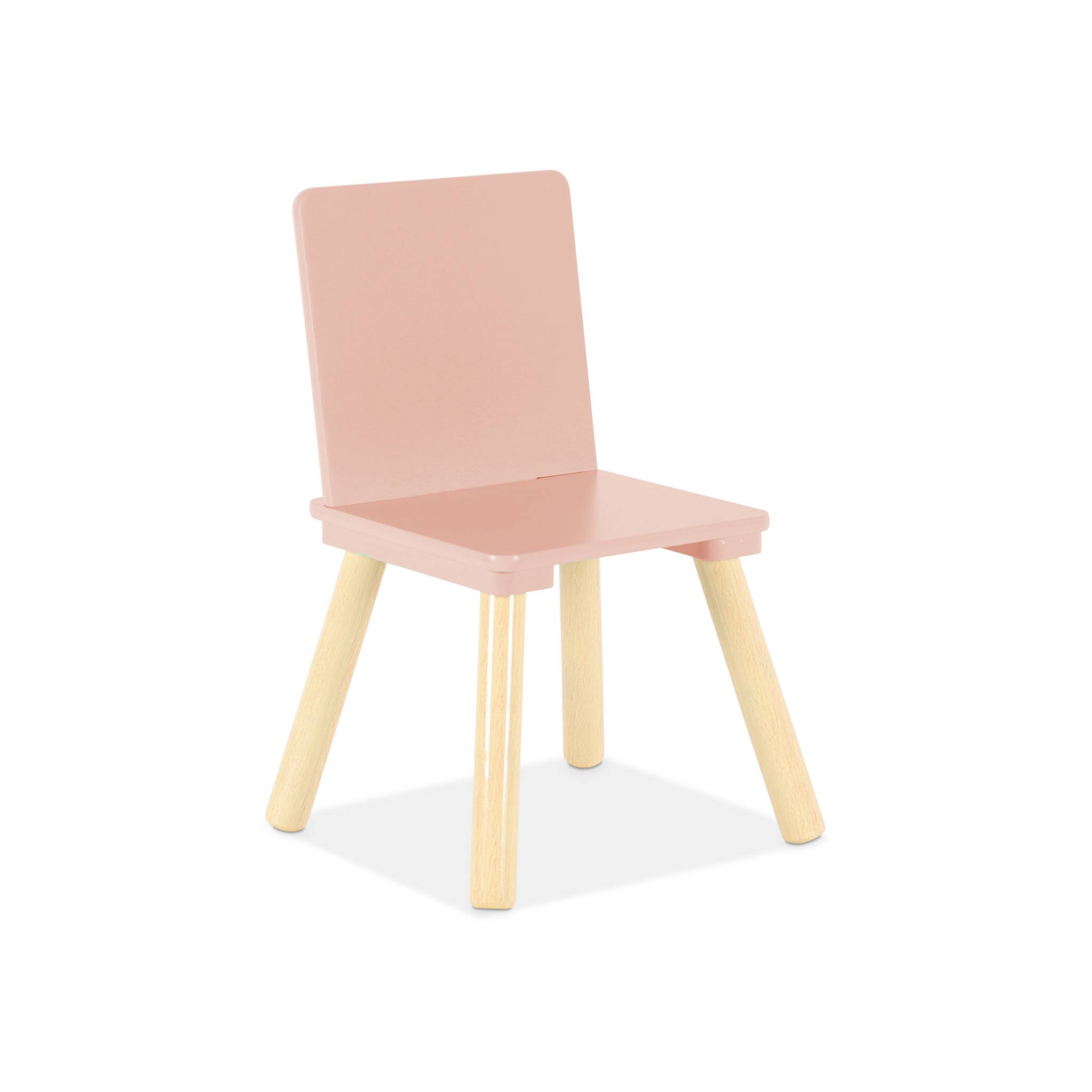 Table carrée enfant avec 2 chaises. pieds en pin. rose