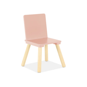 Table carrée enfant avec 2 chaises. pieds en pin. rose