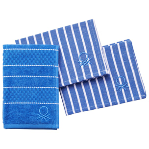 Set textil de cocina de 12 piezas 100% algodón, 4 paños 50x50cm + 8 servilletas, reutilizables y absorbentes, color azul