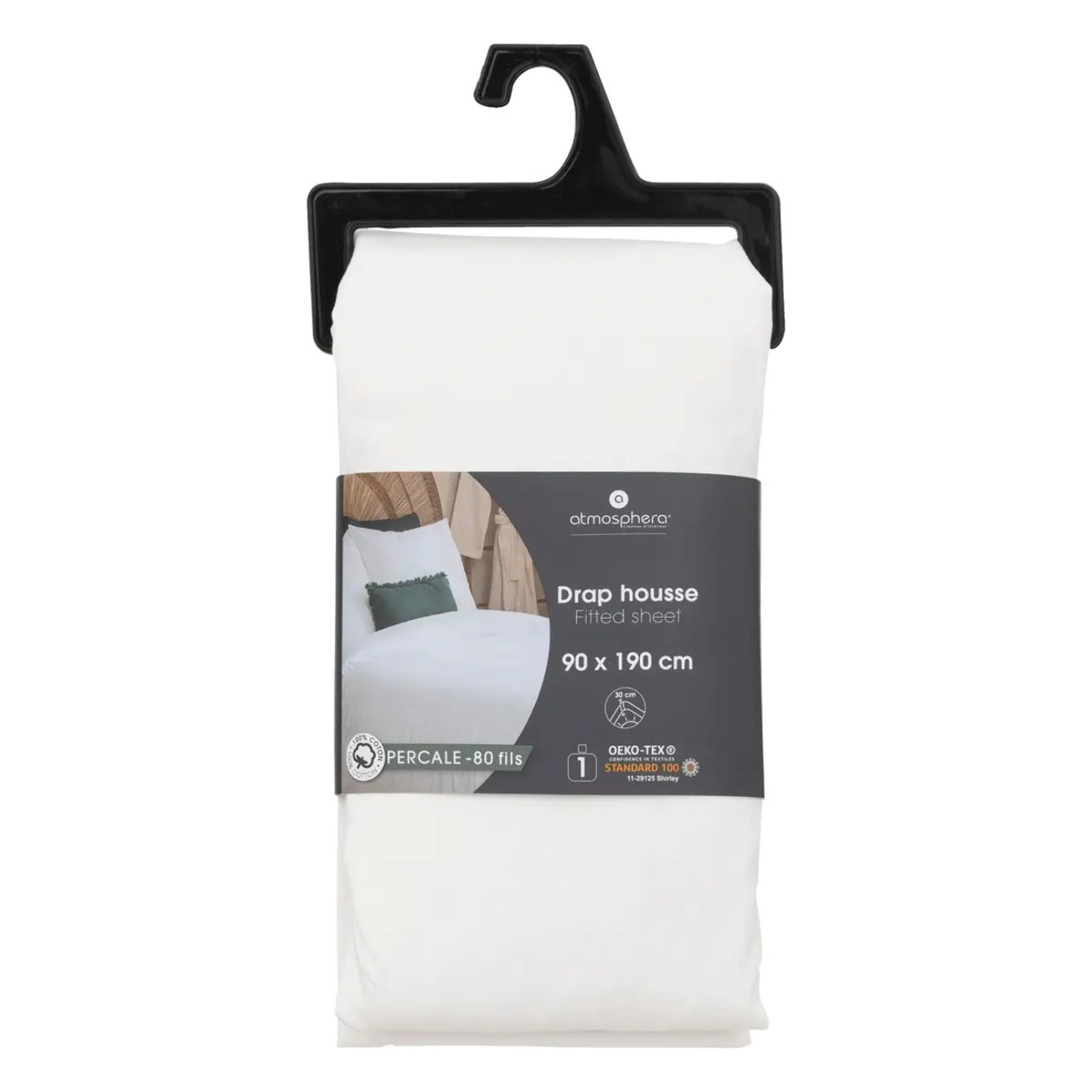 Drap-housse - percale - blanc - 90x190 cm