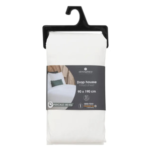 Drap-housse - percale - blanc - 90x190 cm