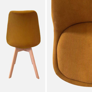 Lot de 4 chaises scandinaves revêtement velours côtelé ocre. pieds bois de hêtre - Nils
