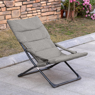 Chaise de jardin camping pliable - épais coussin amovible inclus - accoudoirs rembourrés - acier noir tissu gris