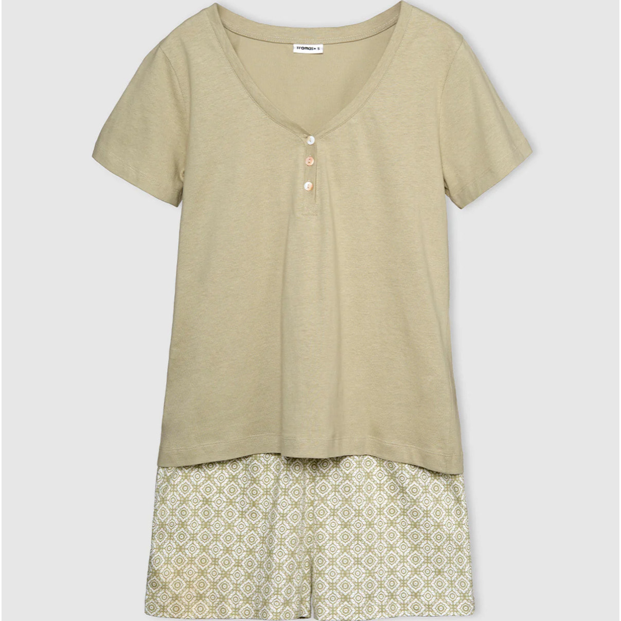 Pijama corto algodón mandolia verde cacería
