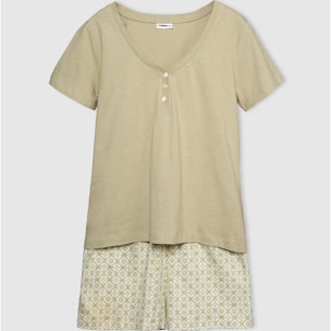 Pijama corto algodón mandolia verde cacería